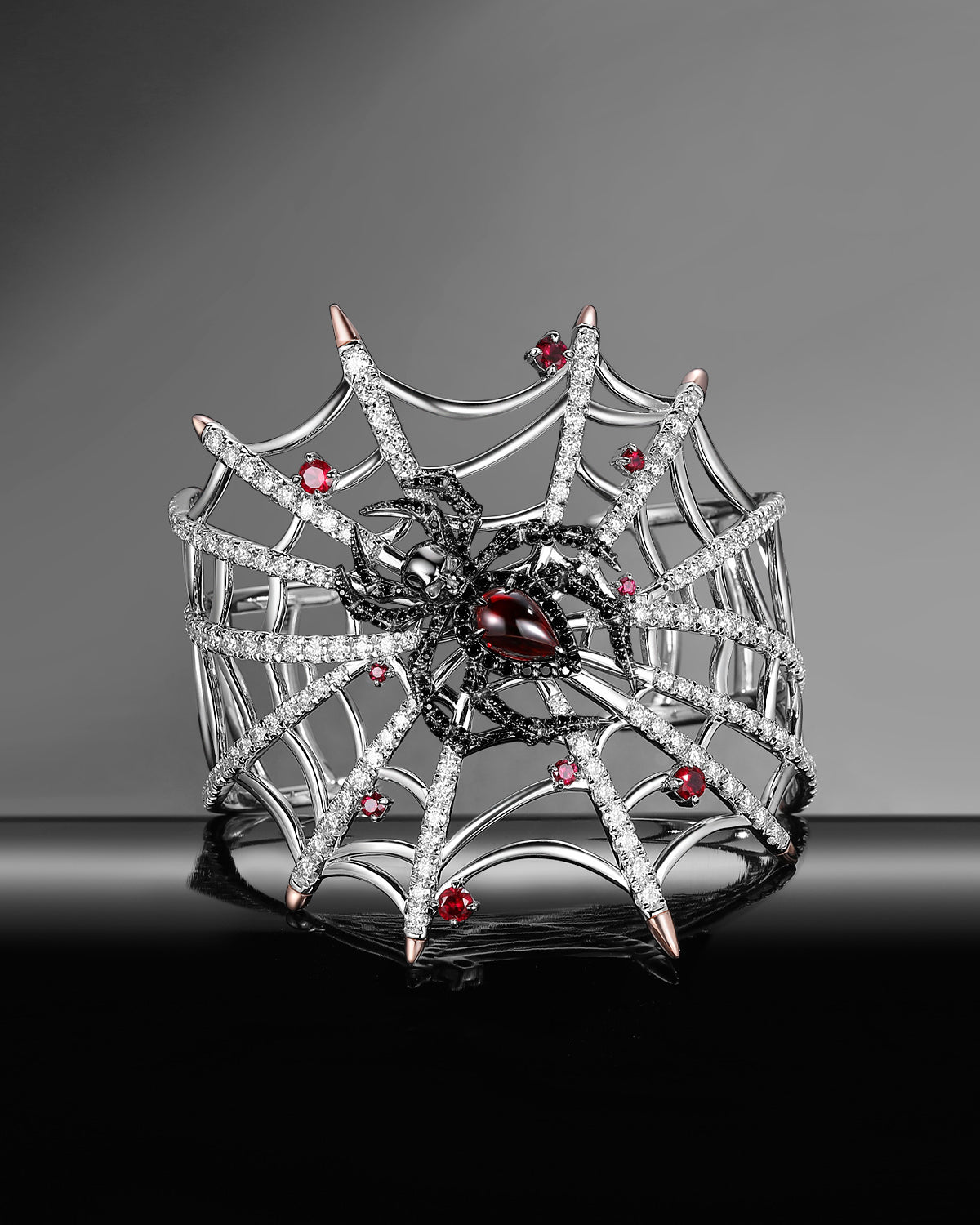Unique Gothic Spider Web Inspired Garnet Bracelet Halloween Gift