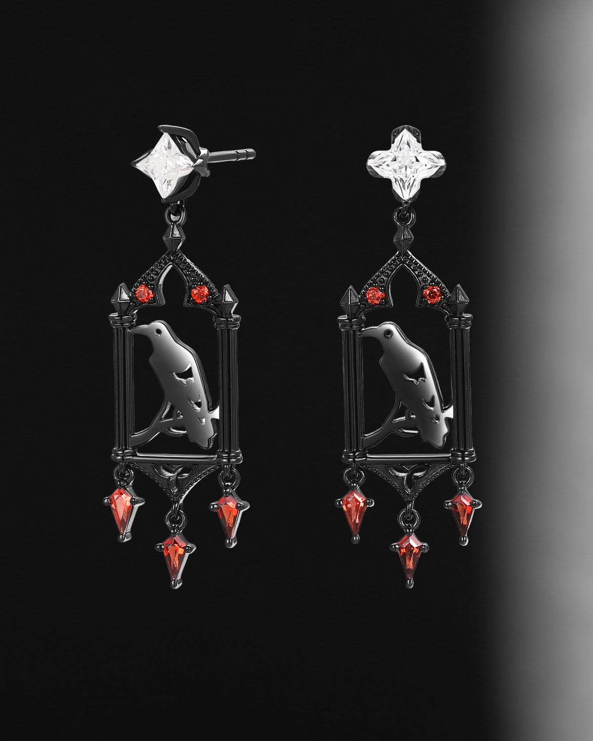 Unique Gothic Style Black Crow Inspired Moissanite Earrings Halloween Jewelry Gift