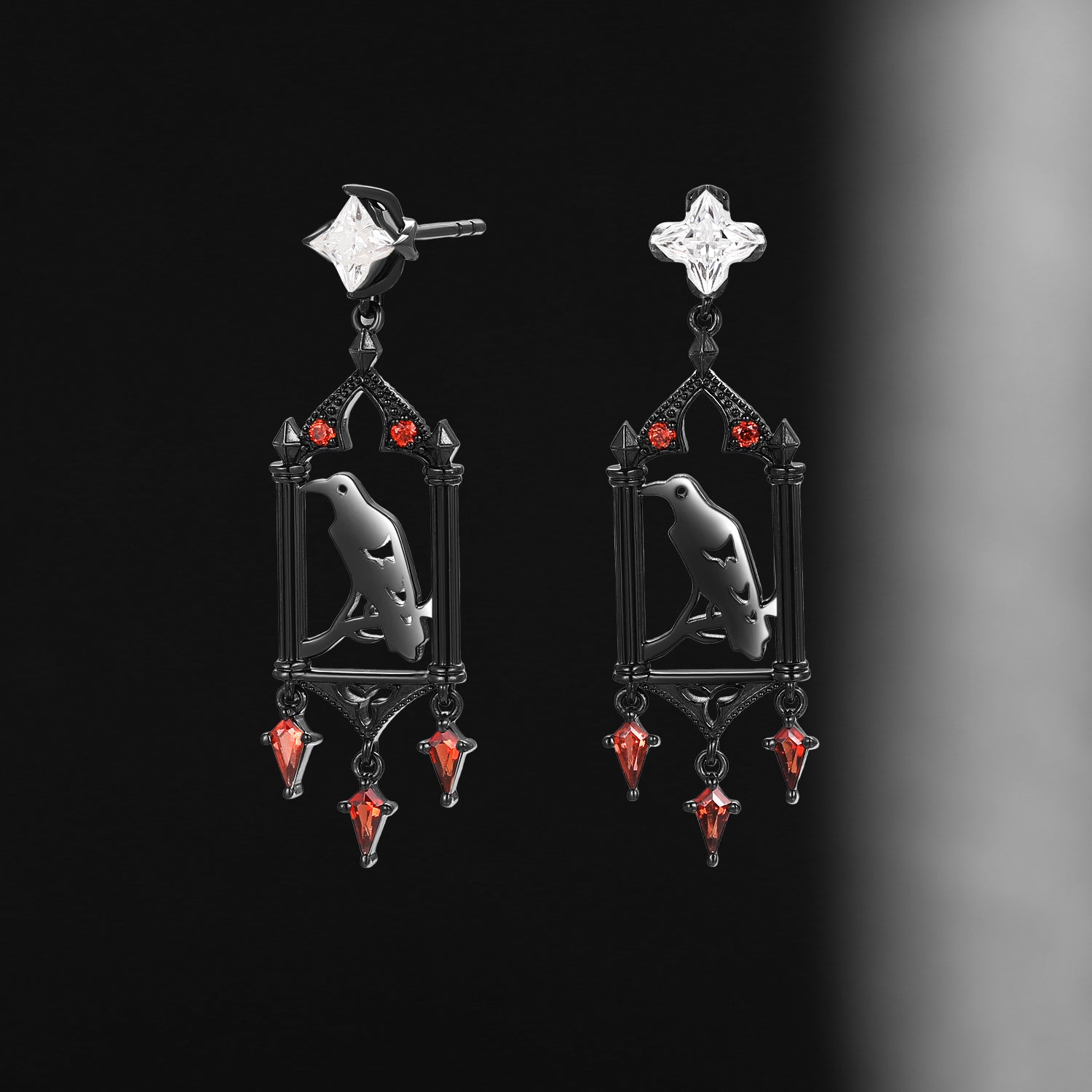 Unique Gothic Style Black Crow Inspired Moissanite Earrings Halloween Jewelry Gift