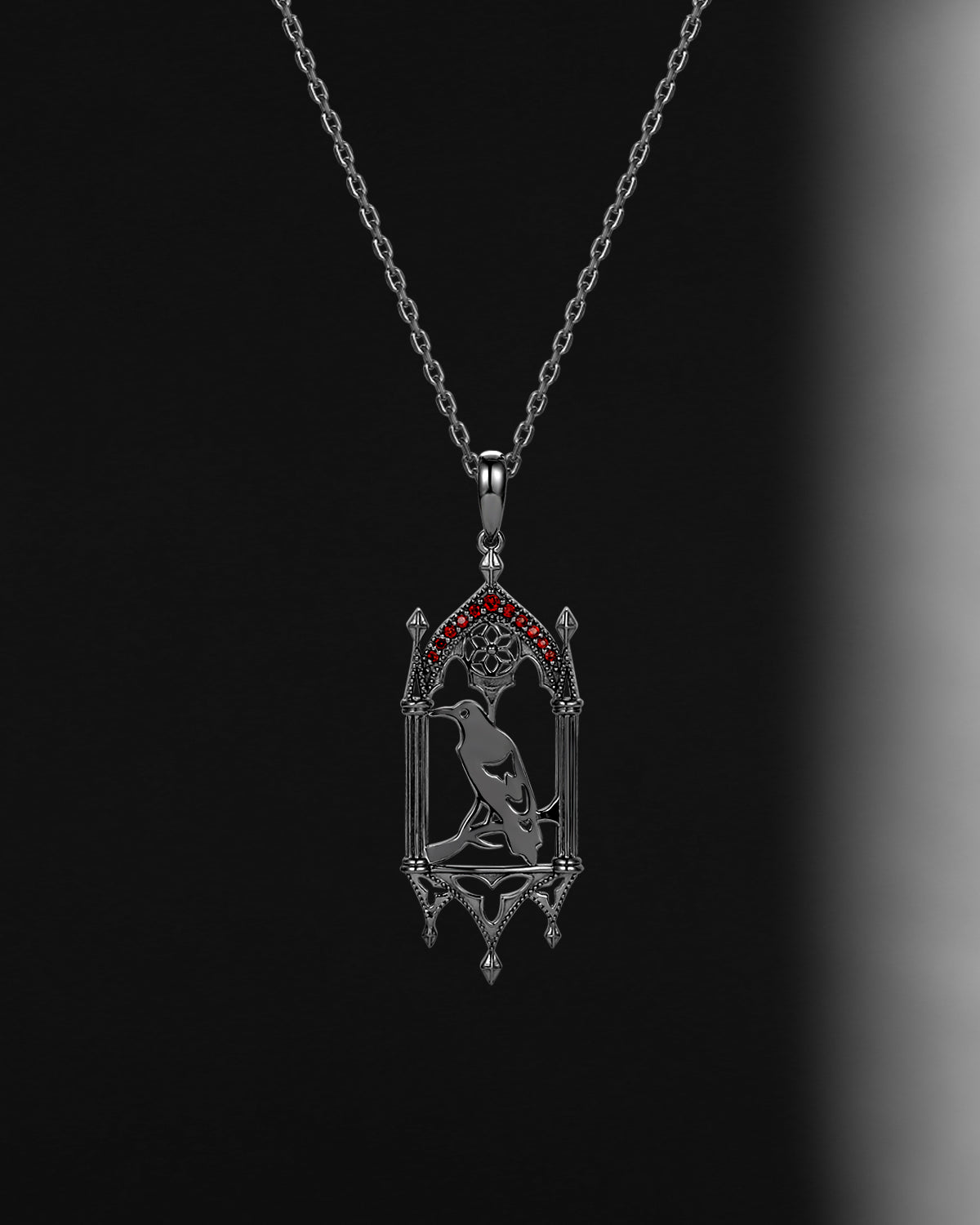 Unique Gothic Style Garnet Dark Crow Inspired Necklace Halloween Jewelry Gift For Her