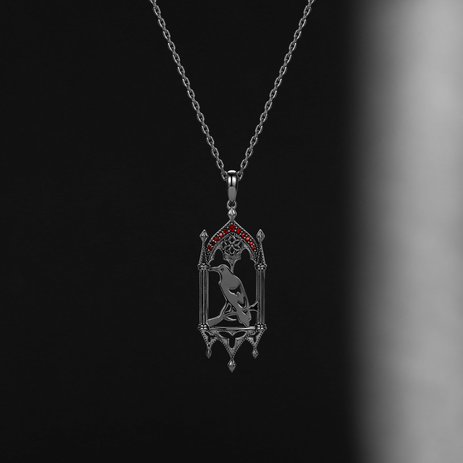 Unique Gothic Style Garnet Dark Crow Inspired Necklace Halloween Jewelry Gift For Her