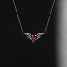 Unique Heart Shaped Garnet Necklace Bat Wing Halloween Jewelry