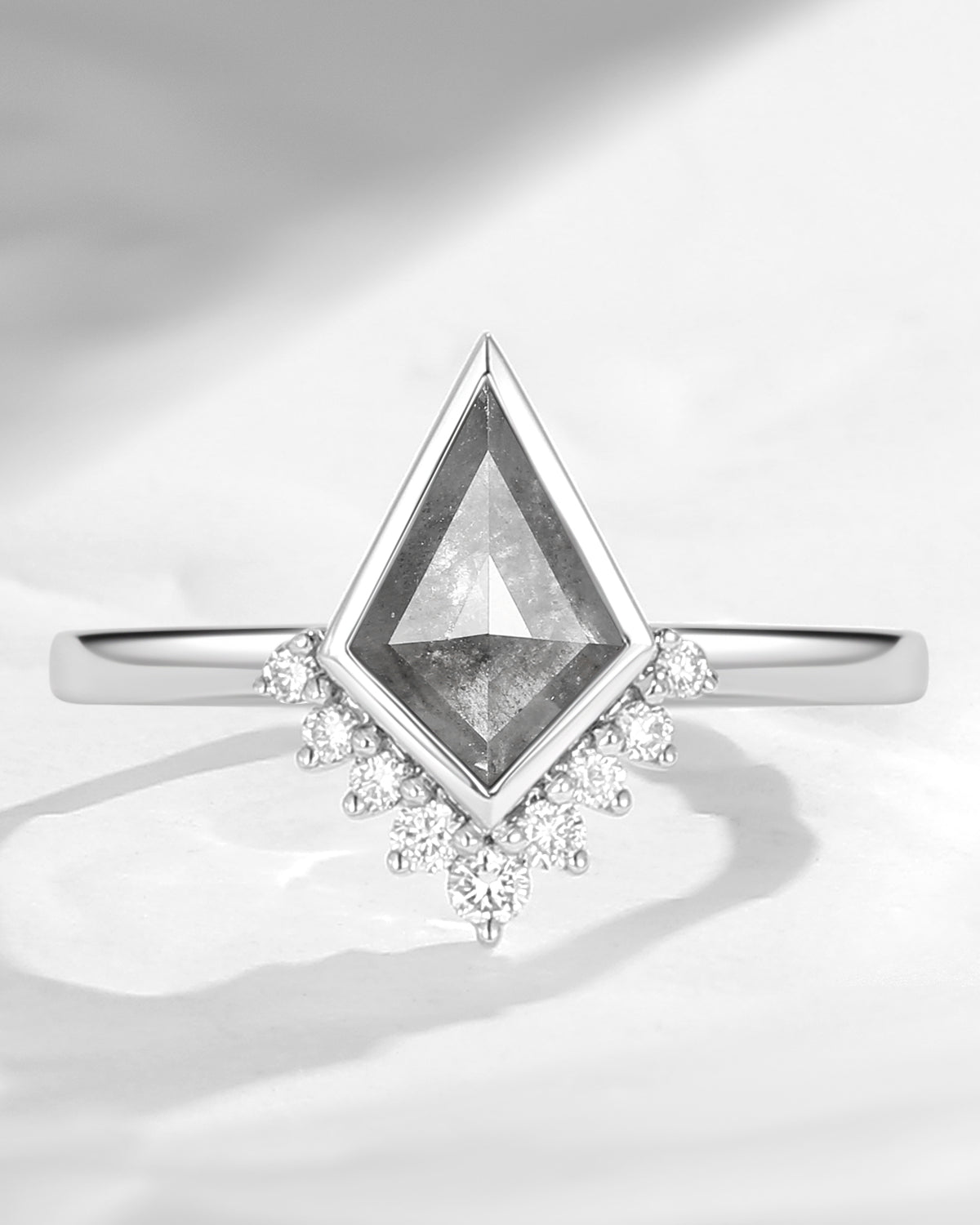 Unique Kite Shaped Salt And Pepper Diamond Engagement Ring - Fly To Love