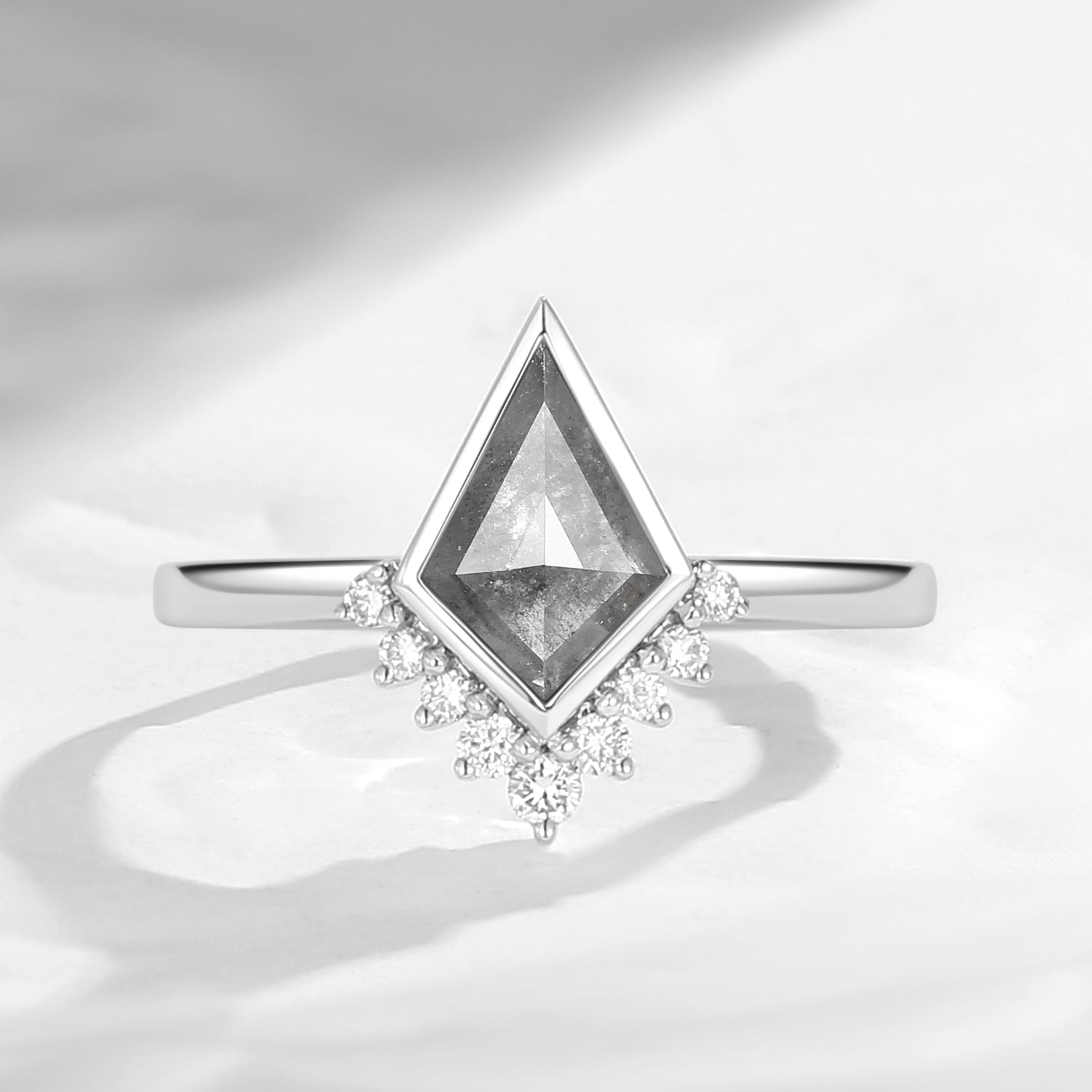 Unique Kite Shaped Salt And Pepper Diamond Engagement Ring - Fly To Love