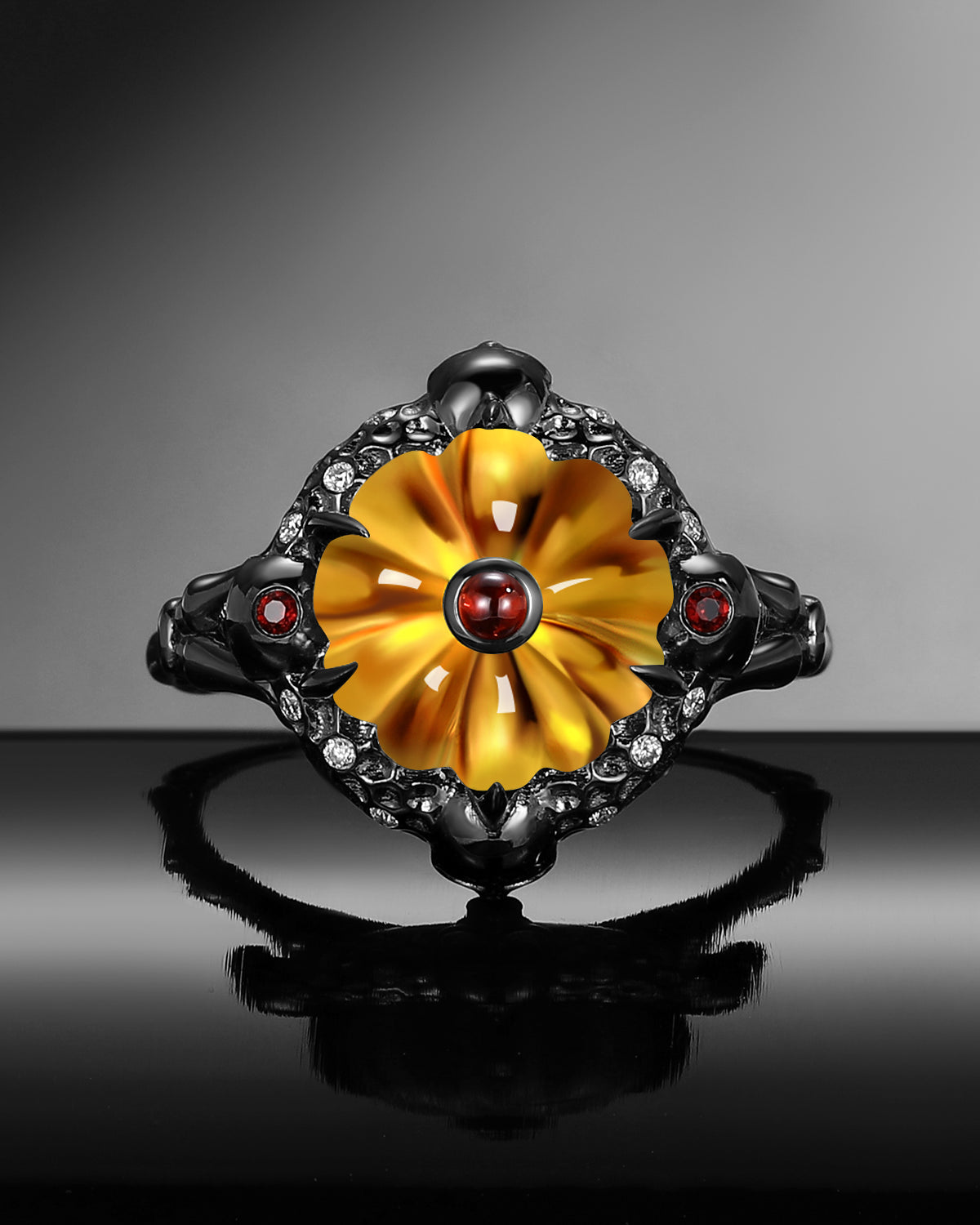 Unique Pumpkin Shaped Citrine Halloween Gothic Engagement Ring - The Wicked Pumpkin