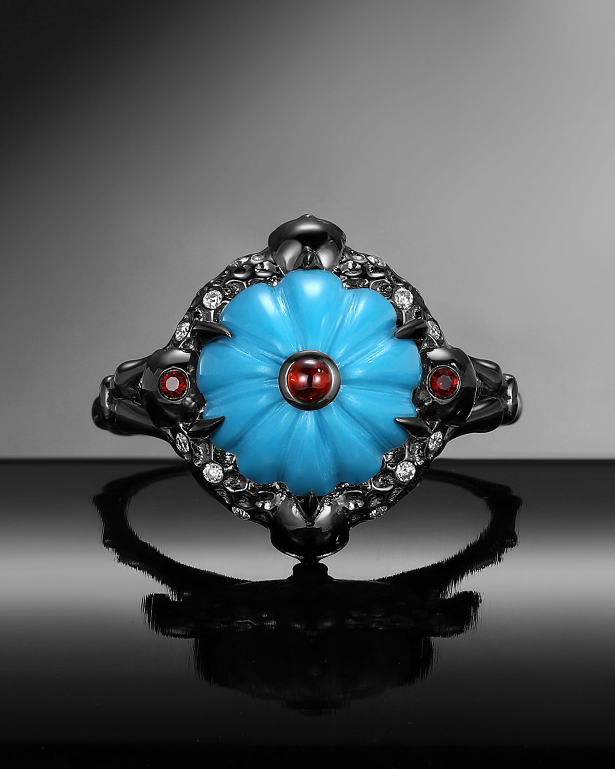 Unique Pumpkin Shaped Turquoise Halloween Gothic Engagement Ring - The Wicked Pumpkin