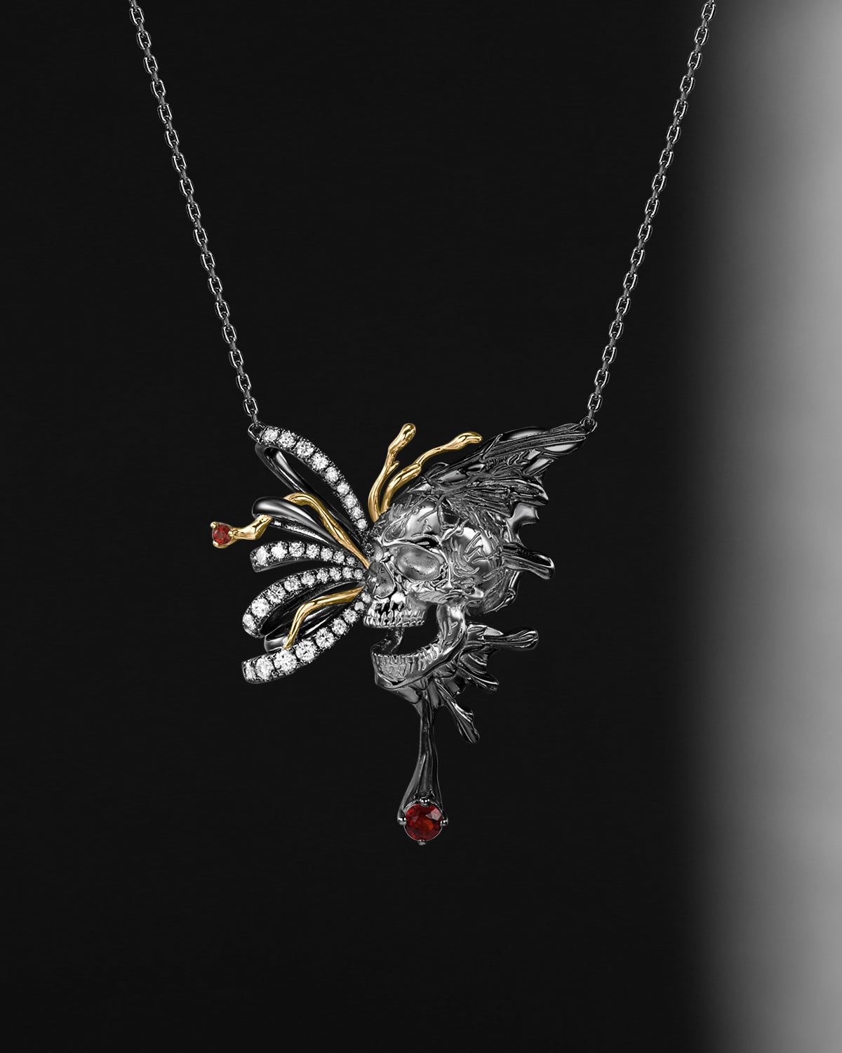 Unique Skull & Skeleton Gothic Butterfly Pendant Necklace Halloween Gift