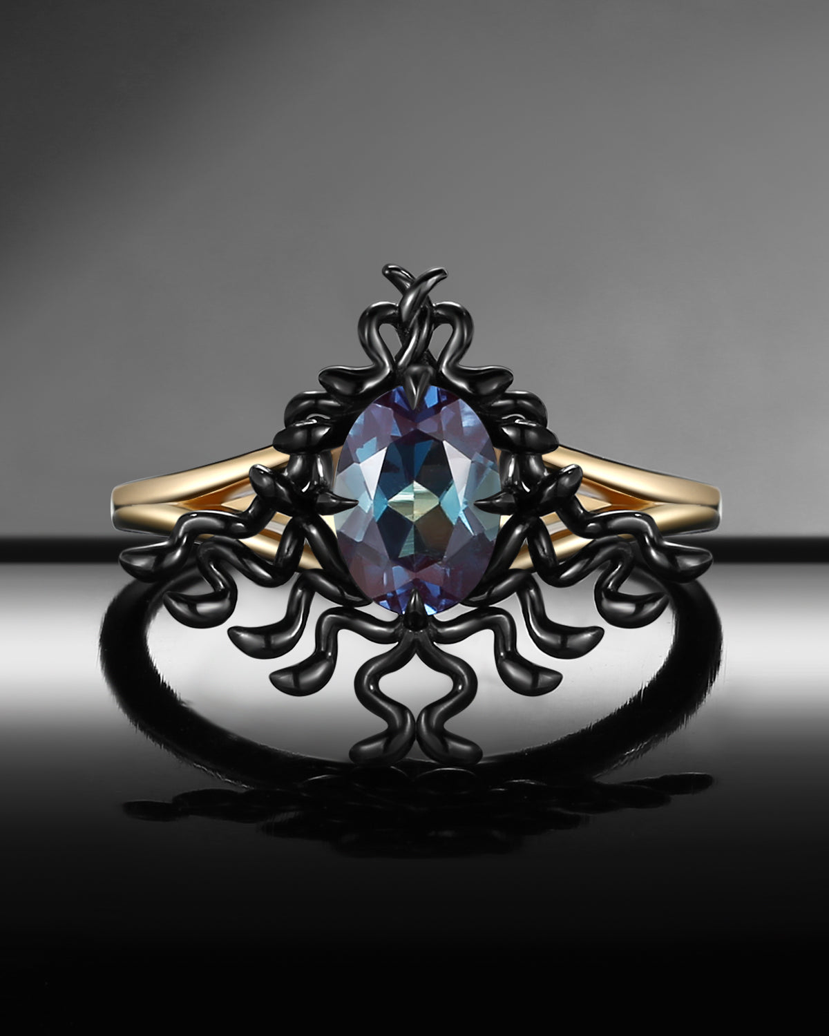 Unique Snake Desgin Oval Cut Lab Alexandrite Gothic Style Engagement Ring Gift