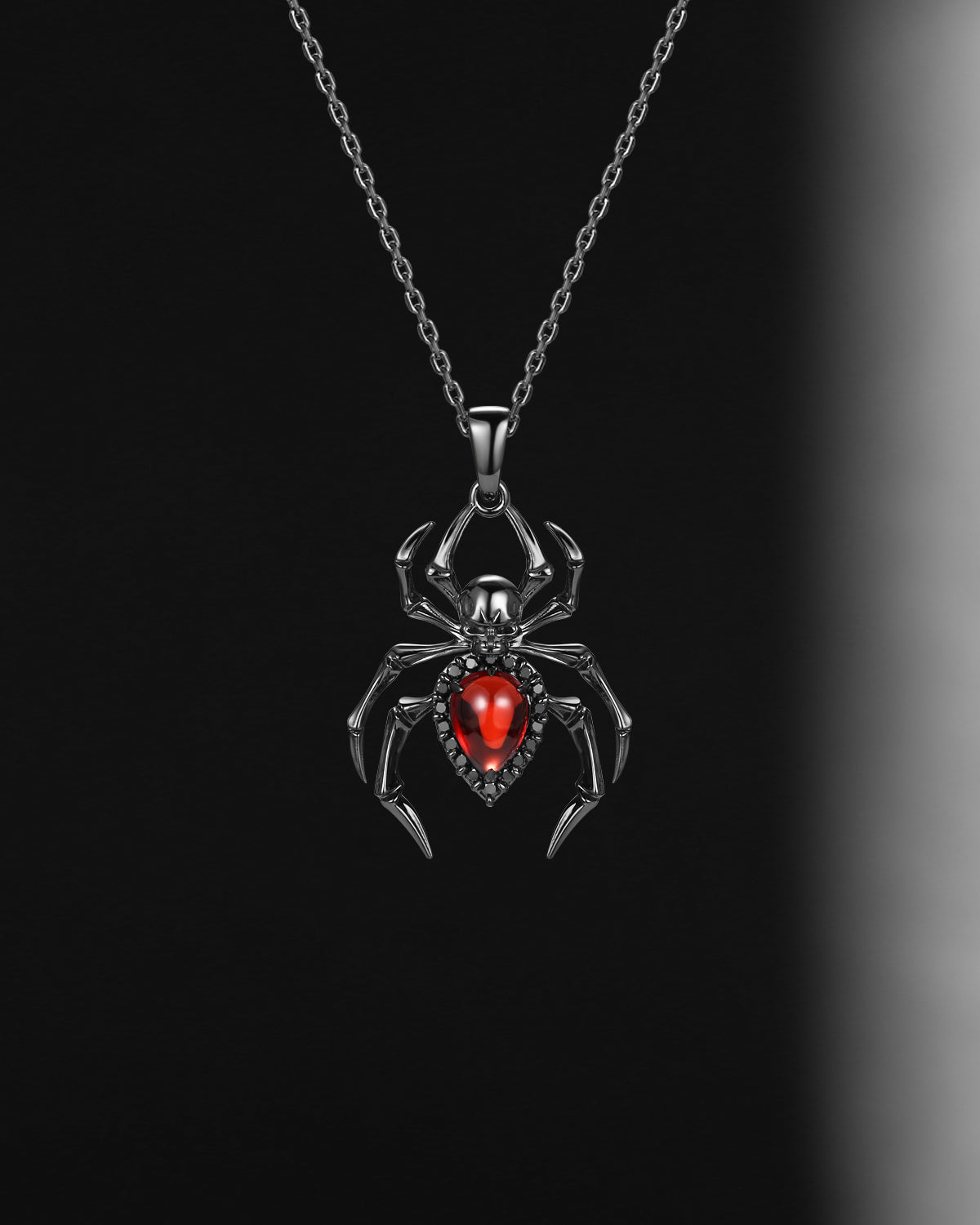 Unique Spider & Skull Pear Cut Garnet Halloween Gothic Pendant Necklace