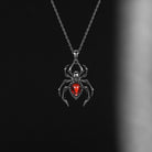 Unique Spider & Skull Pear Cut Garnet Halloween Gothic Pendant Necklace