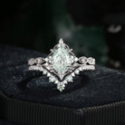 Vantage Inspired Pear Cut Green Lab Diamond Engagement Ring Bridal Set 2pcs