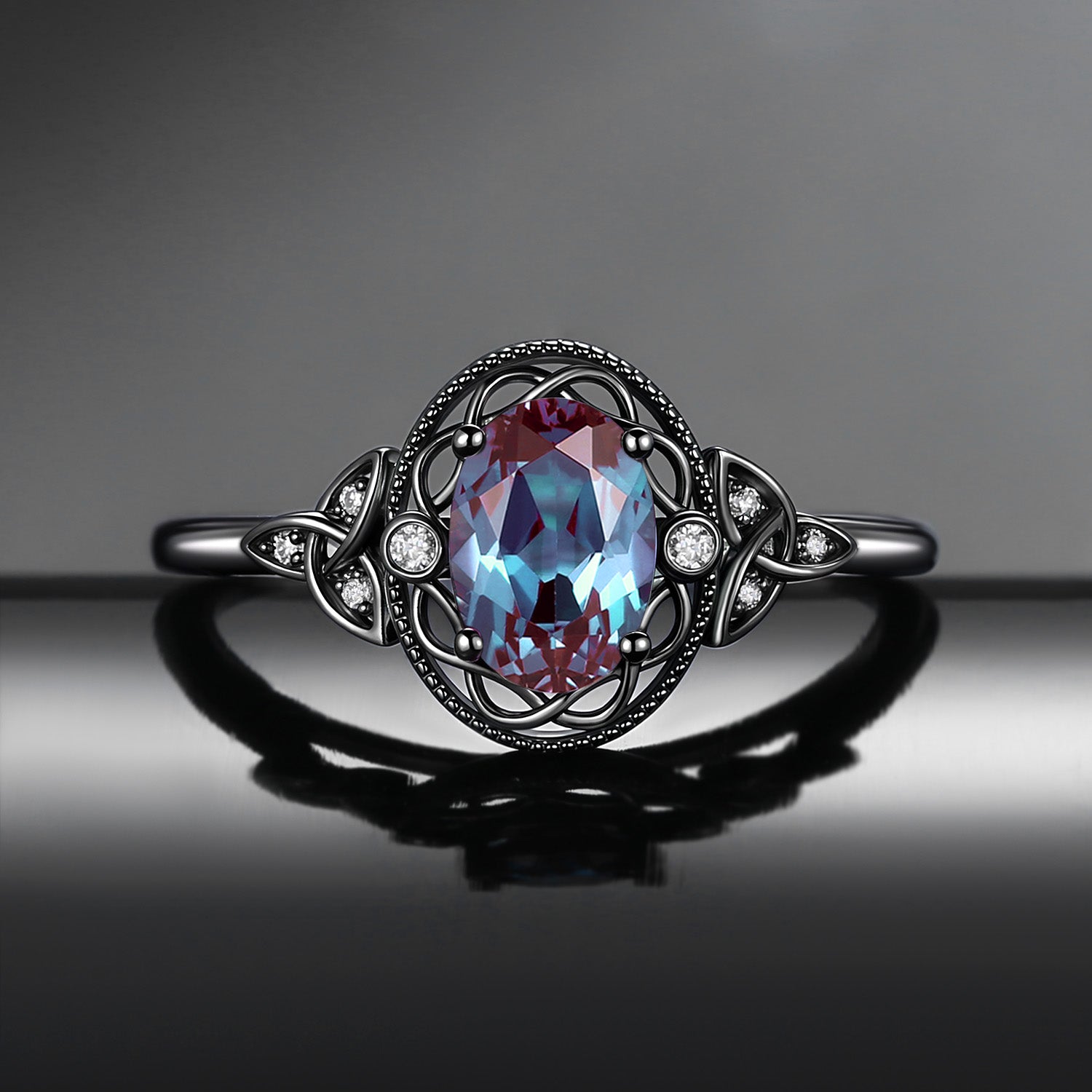 Vintage Filigree Oval Cut Lab Alexandrite Celtic Engagement Ring