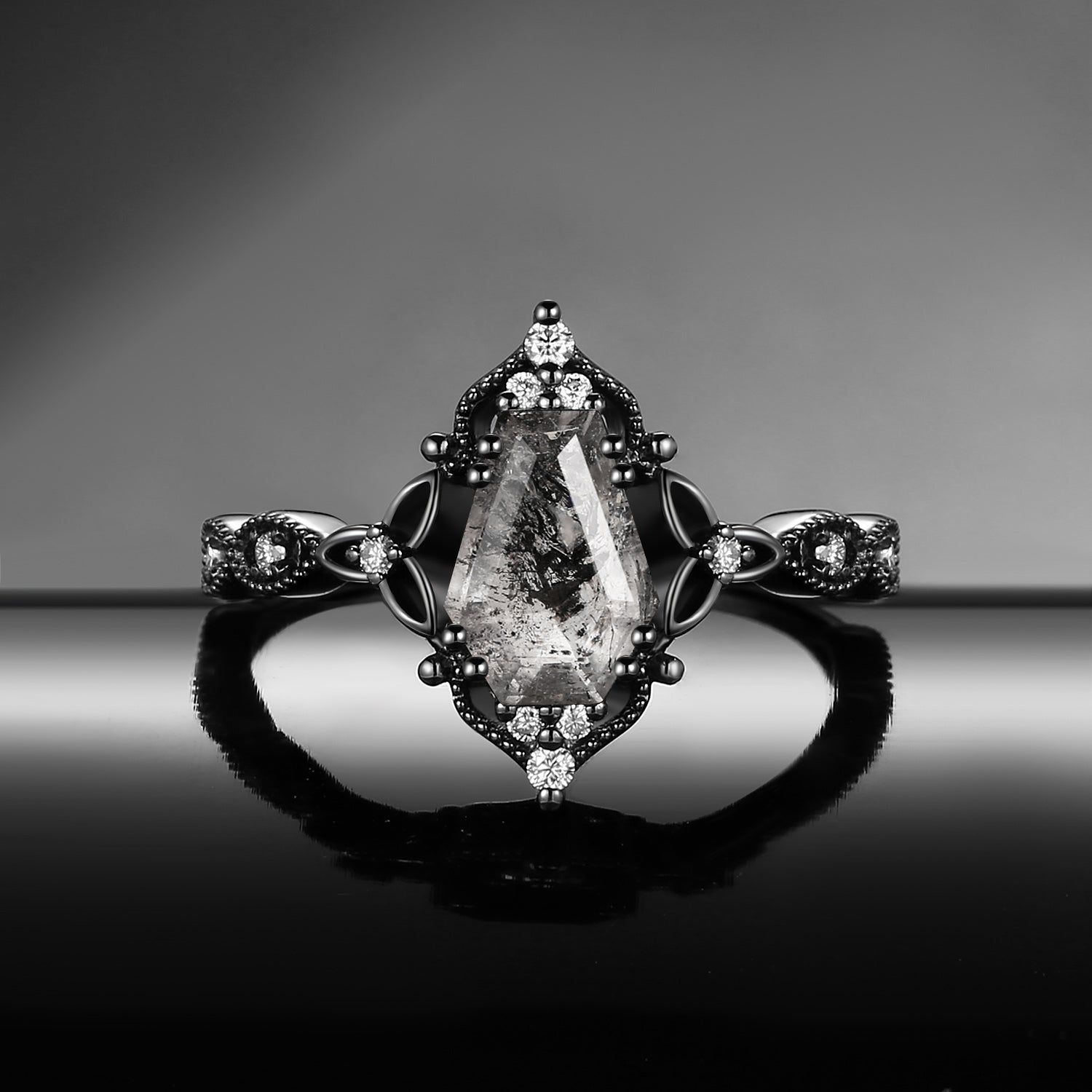 Vintage Inspired Coffin Cut Herkimer Diamond Celtic Engagement Ring