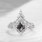 Vintage Inspired Kite Cut Herkimer Diamond Engagement Ring Bridal Set 2pcs