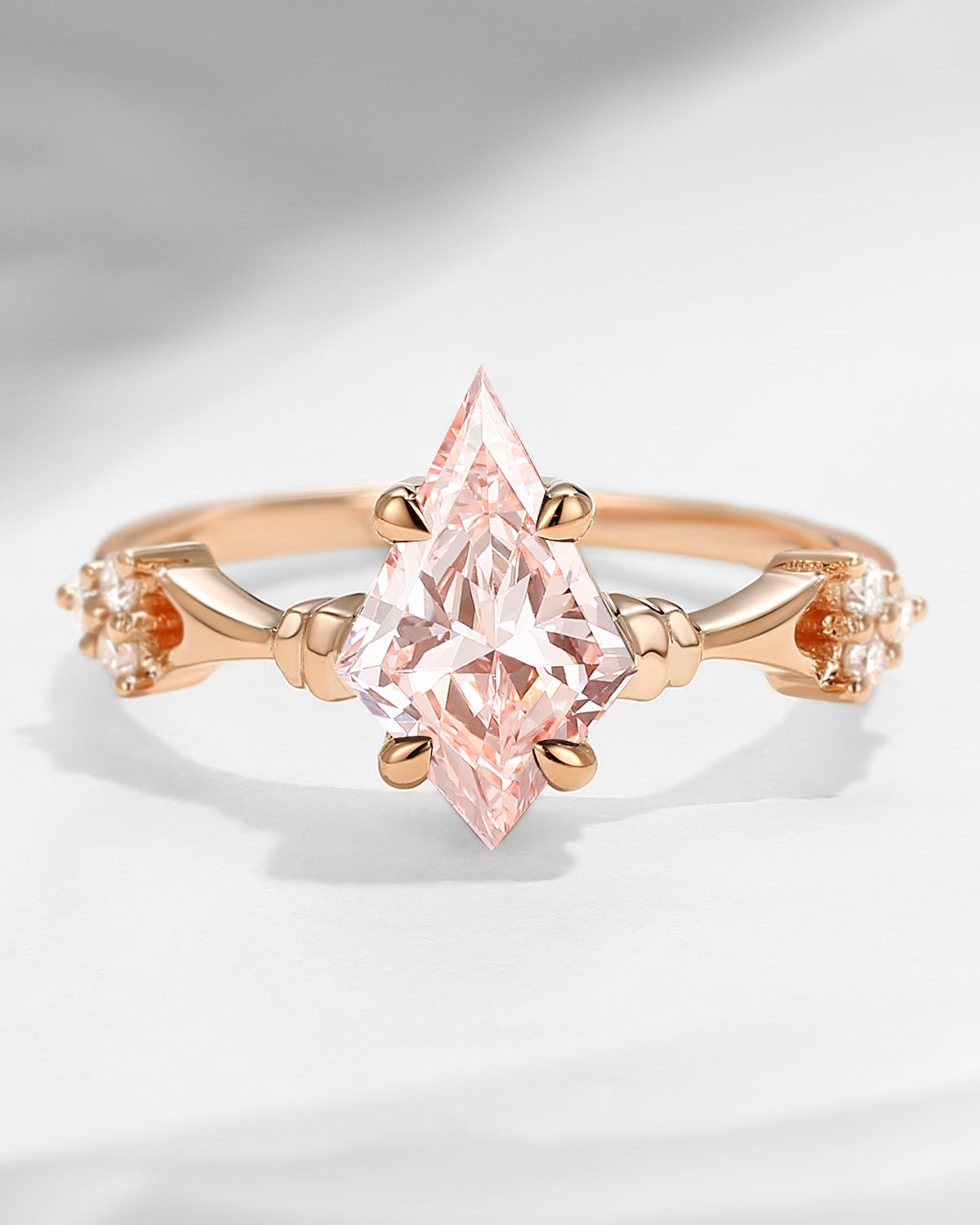 Vintage Inspired Kite Cut Pink Lab Diamond Engagement Ring