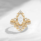 Vintage Inspired Marquise Cut Moissanite Unique Cluster Engagement Ring Bridal Set 2pcs