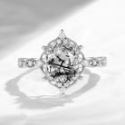 Vintage Inspired Oval Cut Black Rutilated Quartz Milgrain Engagement Ring