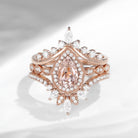 Vintage Inspired Pear Shaped Milgrain Morganite Engagement Ring Set 3pcs - Diva