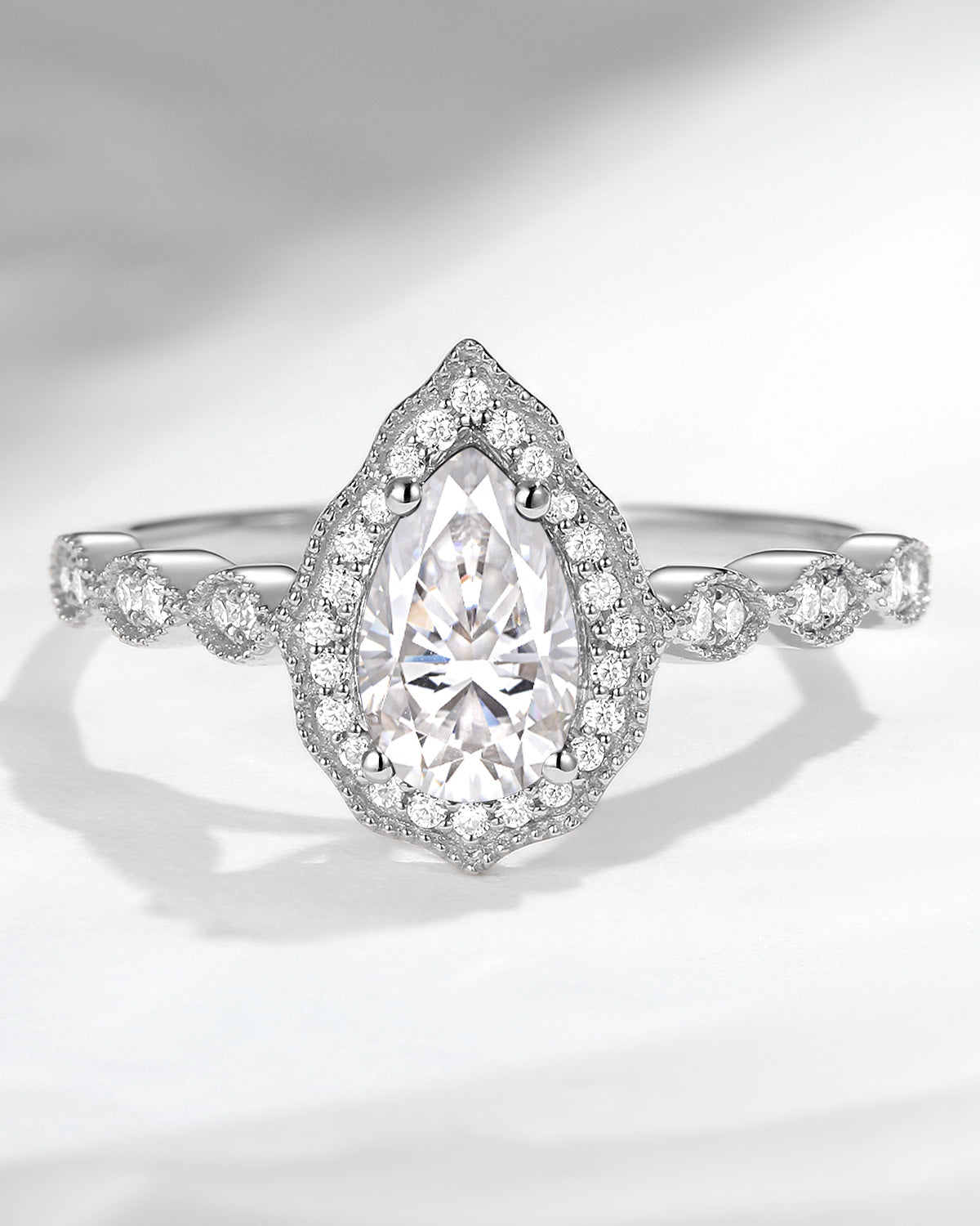 Vintage Pear Cut Moissanite Engagement Halo Ring