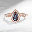 Vintage Pear Cut Alexandrite Engagement Halo Ring
