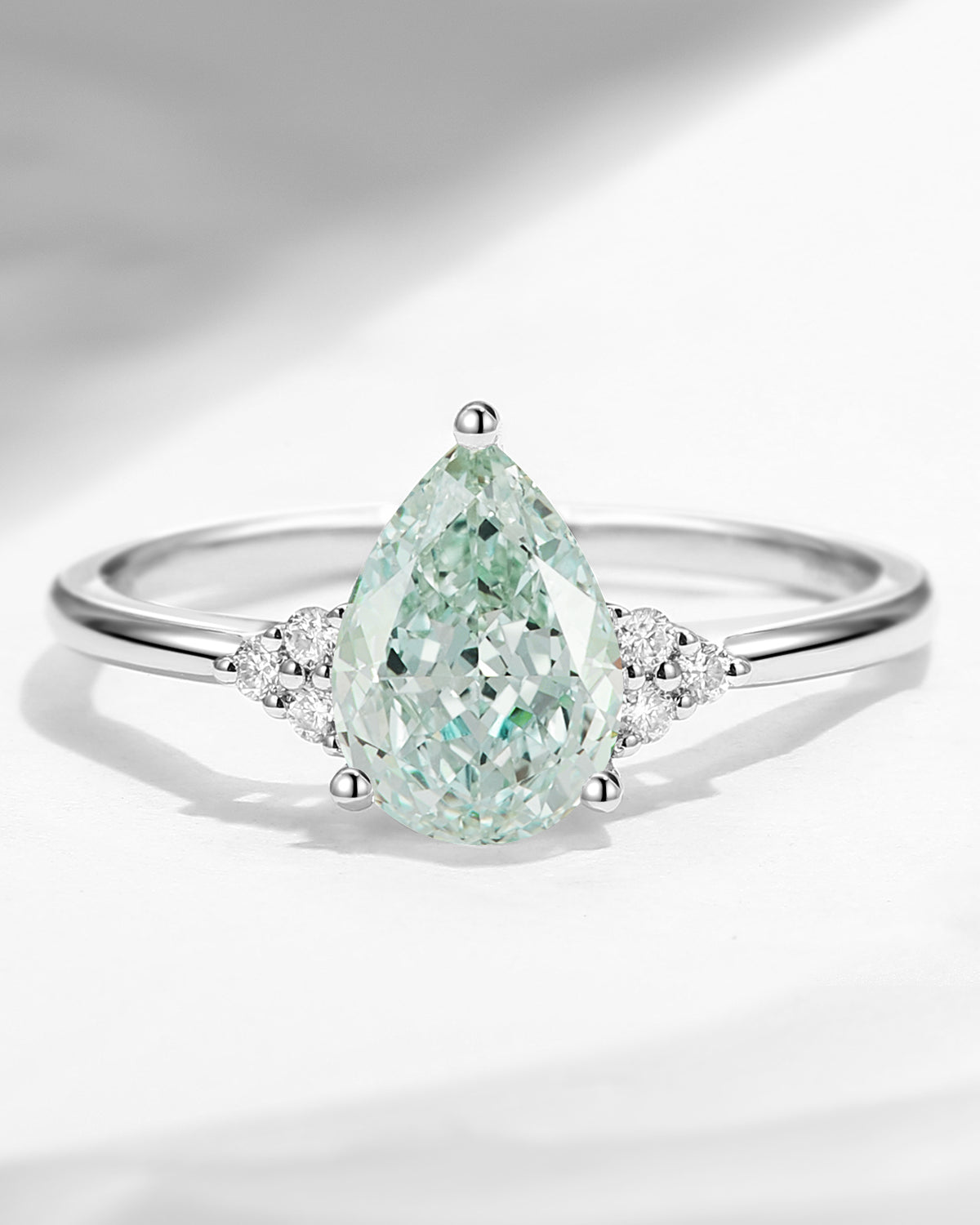Pear Cut Classic Cluster Green Lab Diamond Engagement Ring