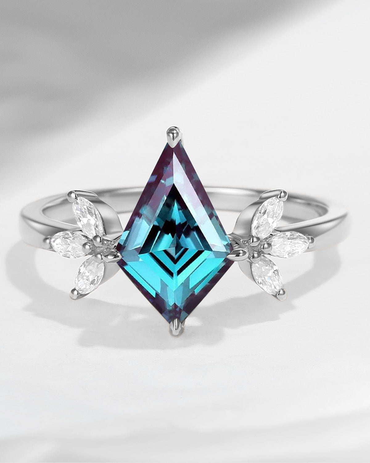 Unique Kite Shaped Lab Alexandrite Butterfly Engagement Ring