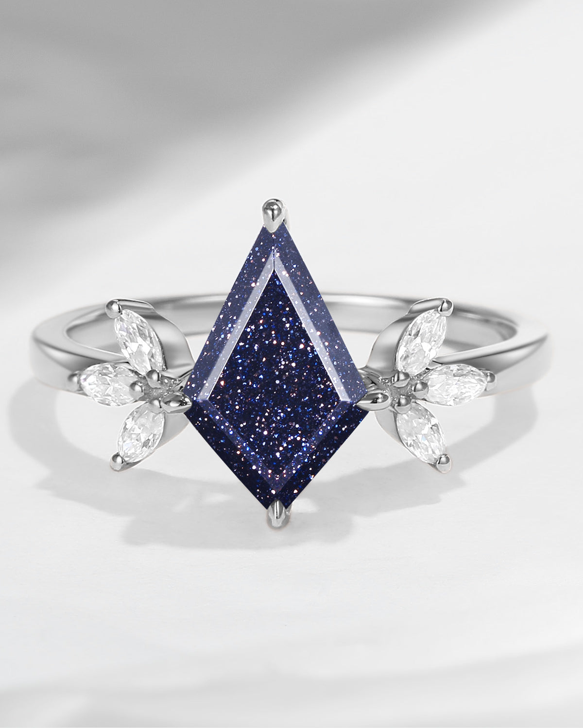 Kite Shaped Blue Sandstone Butterfly Cluster Engagement Ring