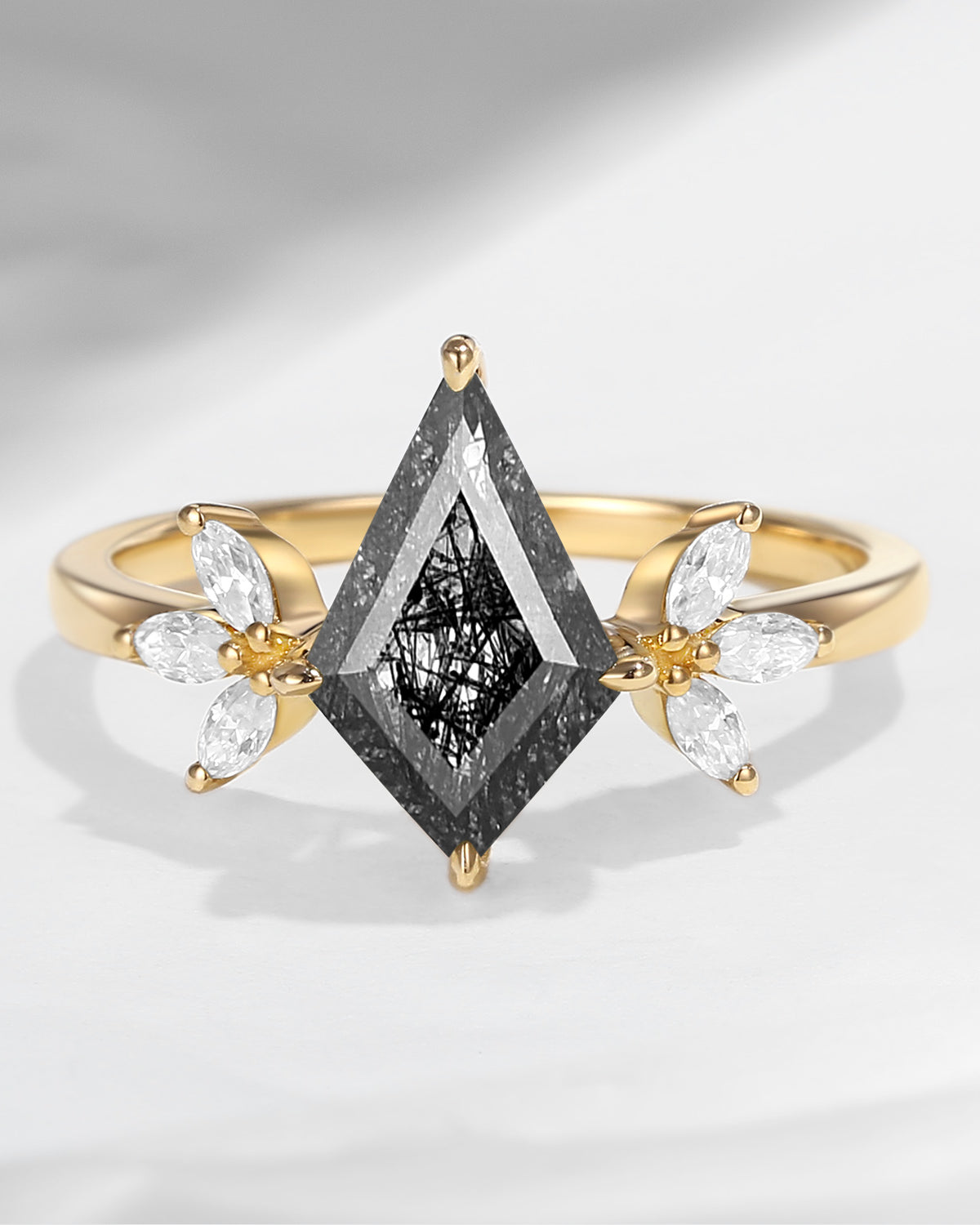 Unique Kite Shaped Black Rutilated Quartz Butterfly Engagement Ring