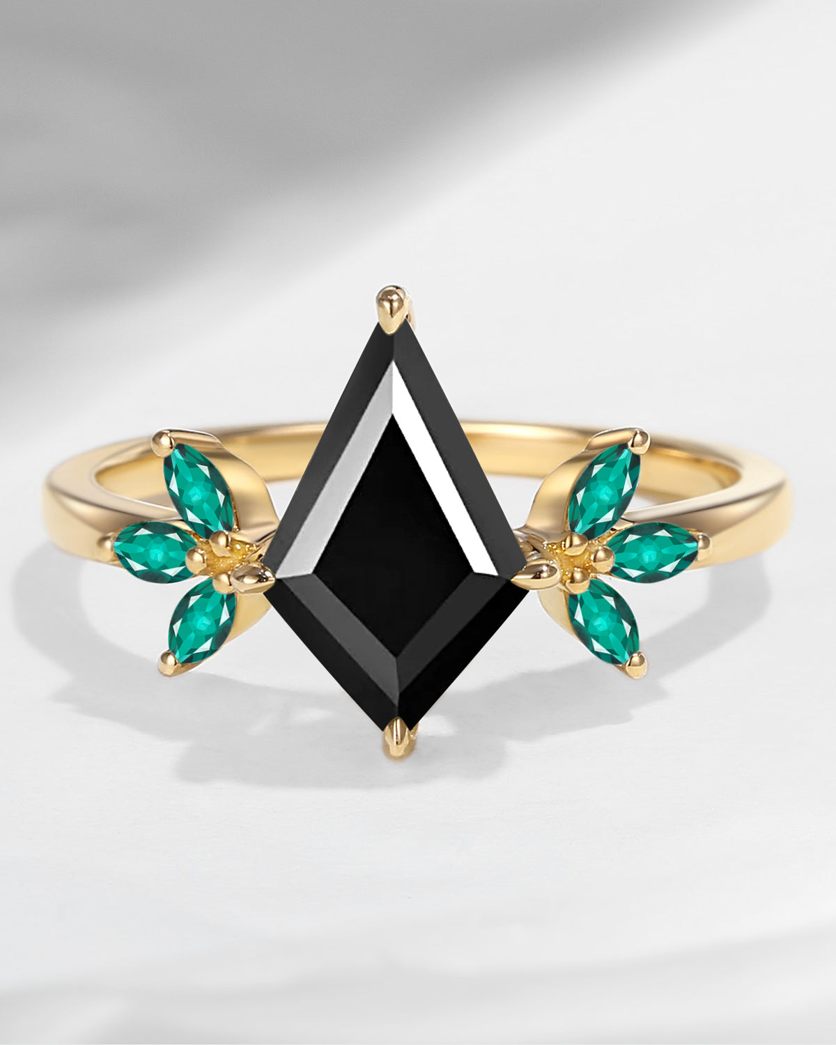 Kite Shaped Black Moissanite Butterfly Cluster Engagement Ring