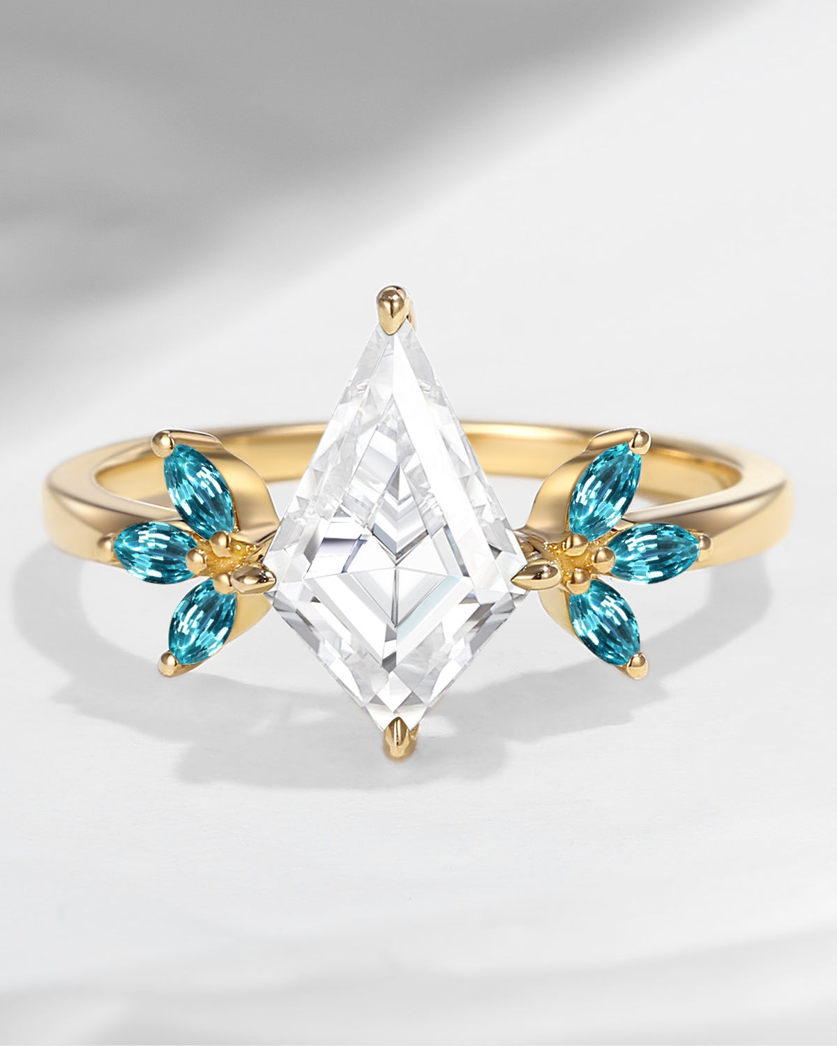 Unique Kite Shaped Moissanite & Lab Paraiba Butterfly Engagement Ring