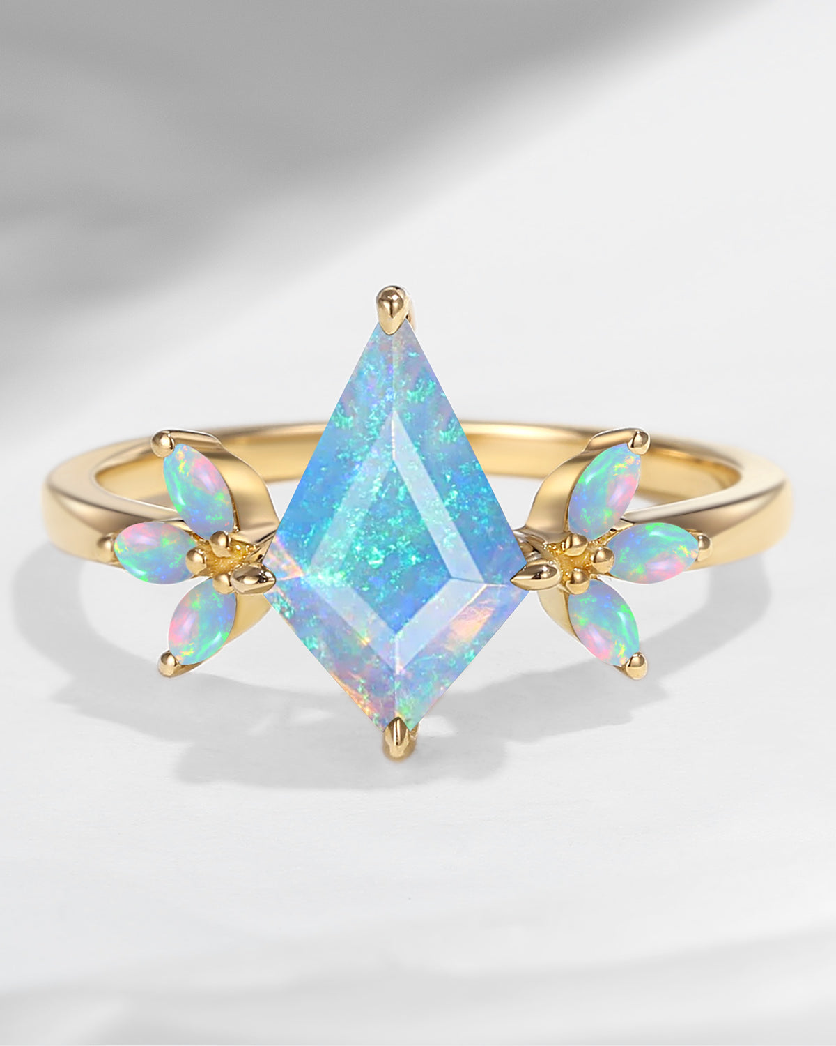 Unique Kite Shaped Natural Opal Butterfly Engagement Ring