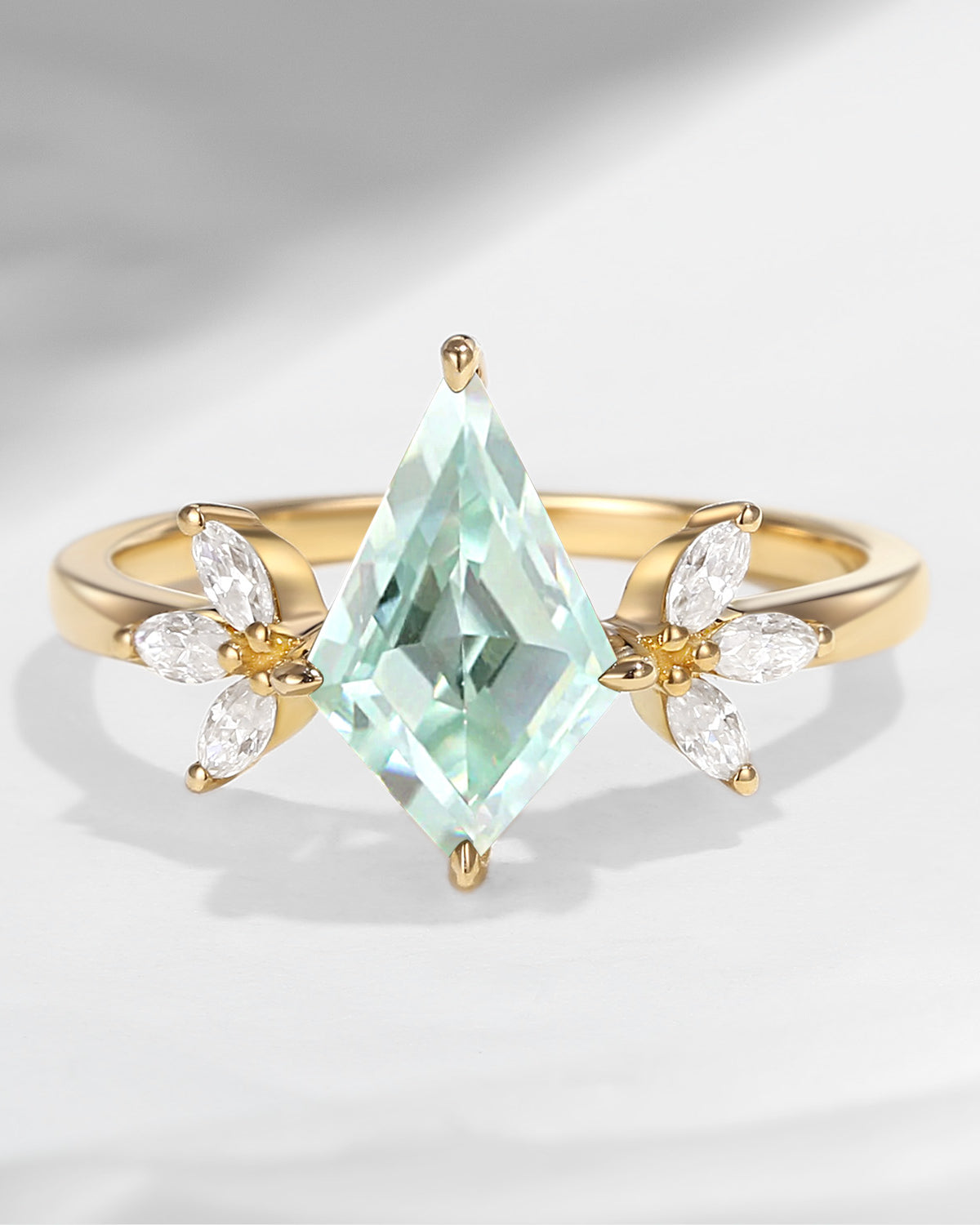 Unique Kite Shaped Mint Moissanite Butterfly Engagement Ring