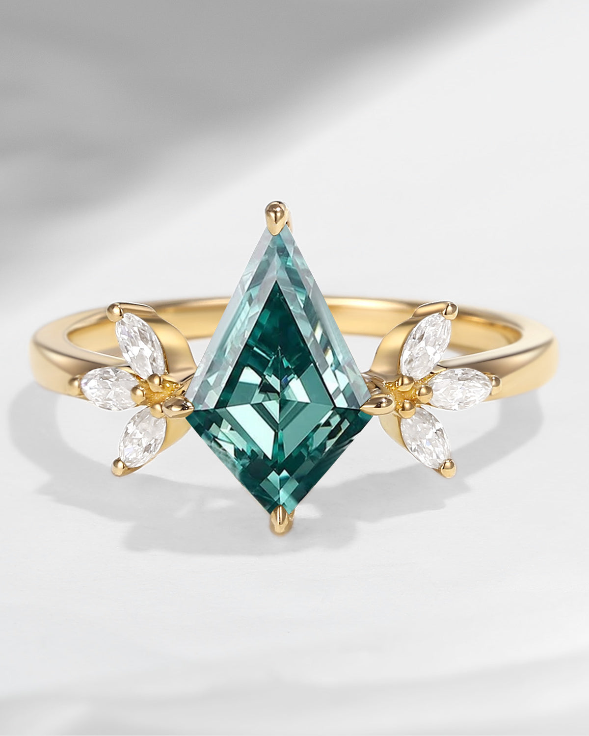 Unique Kite Shaped Green Moissanite Butterfly Engagement Ring