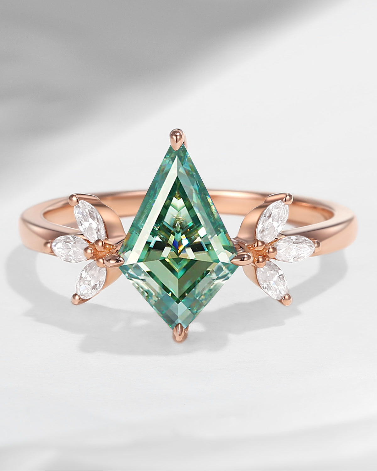 Unique Kite Shaped Green Moissanite Butterfly Engagement Ring