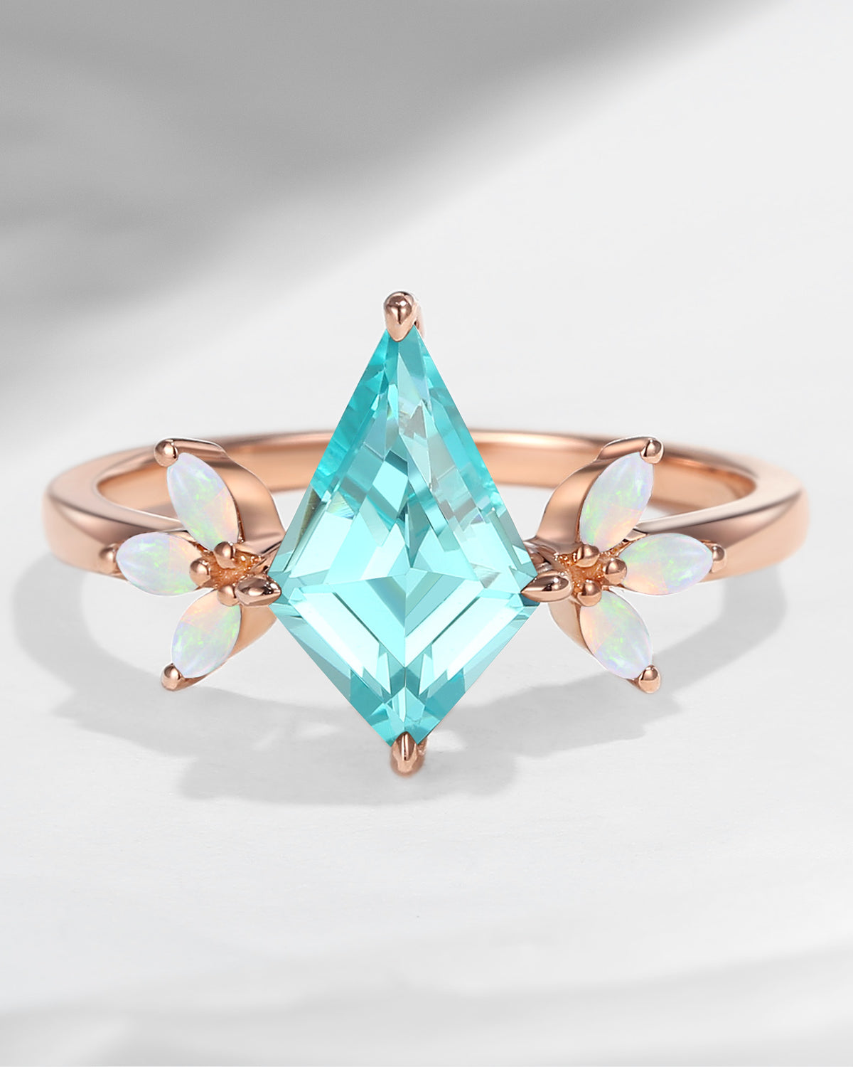 Kite Shaped Lab Paraiba & Opal Butterfly Cluster Engagement Ring