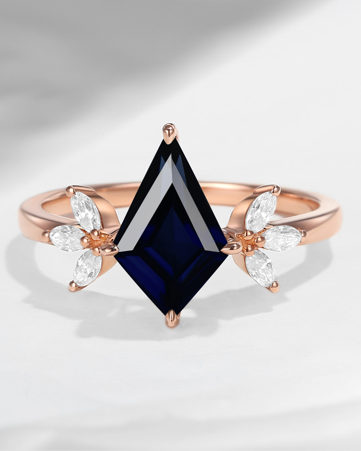 Unique Kite Shaped Natural Black Sapphire Butterfly Engagement Ring