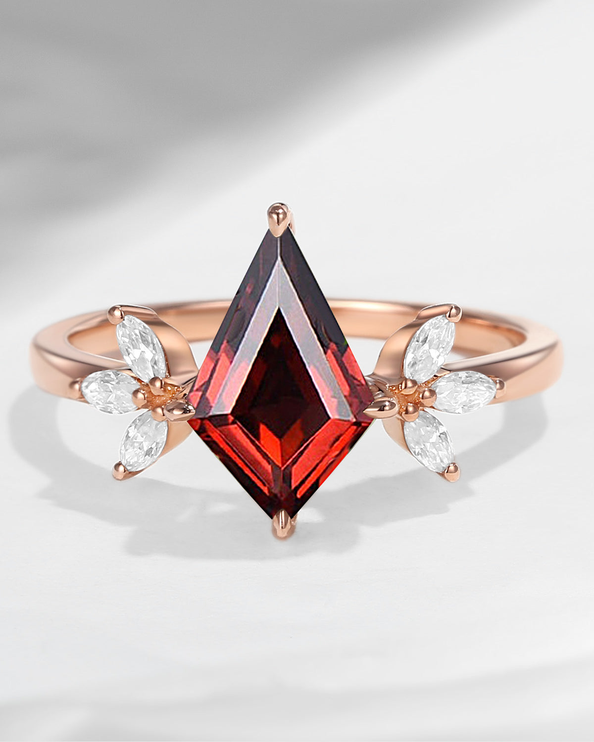 Art Deco Kite Shaped Garnet Butterfly Cluster Engagement Ring