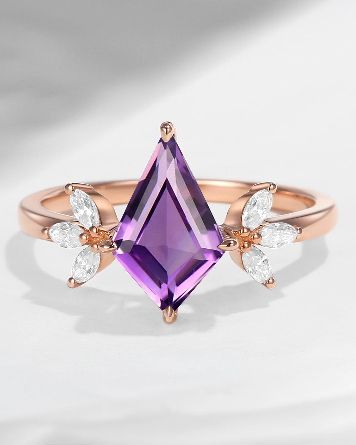 Unique Kite Shaped Natural Amethyst Butterfly Engagement Ring