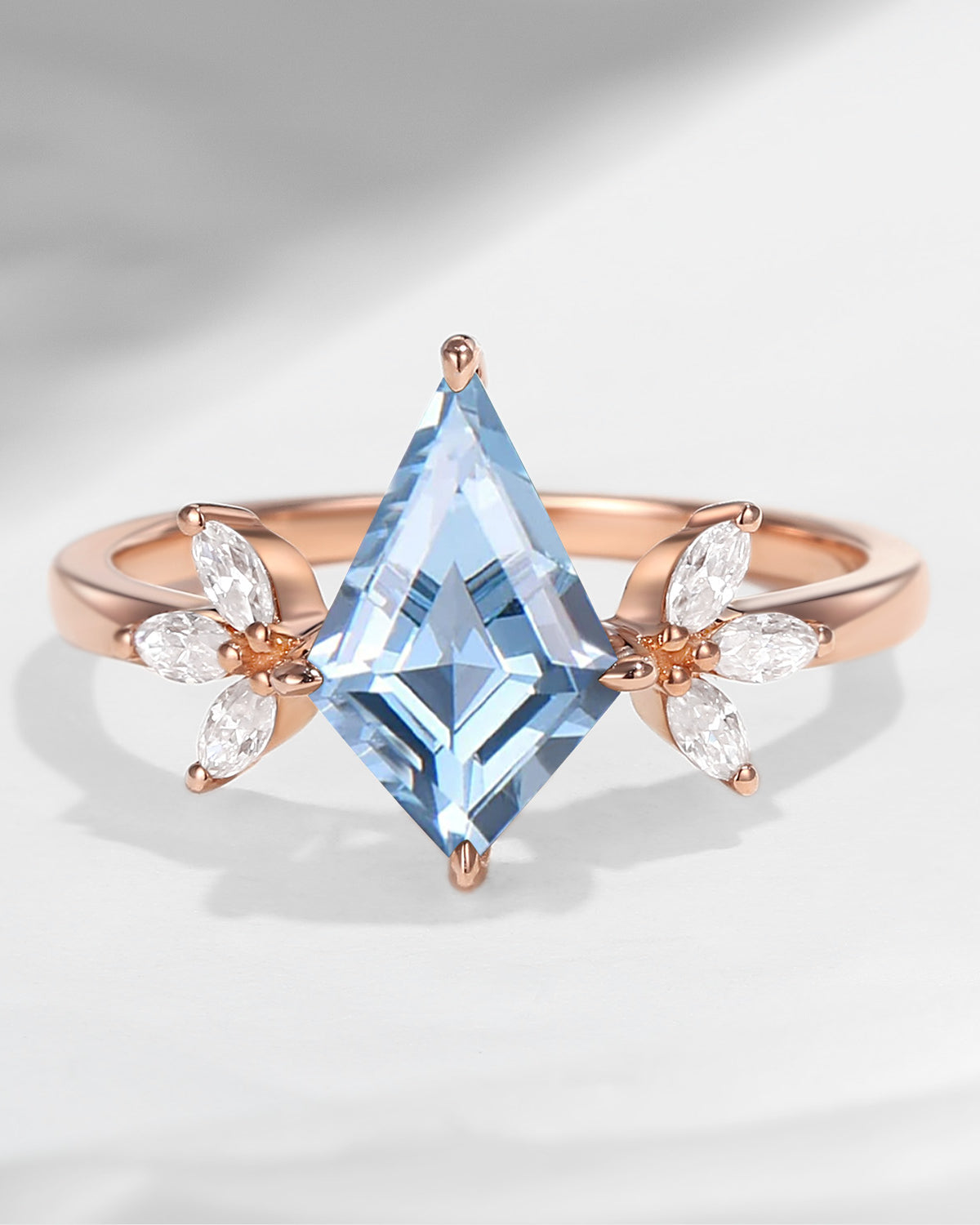 Kite Shaped Aquamarine Butterfly Cluster Engagement Ring