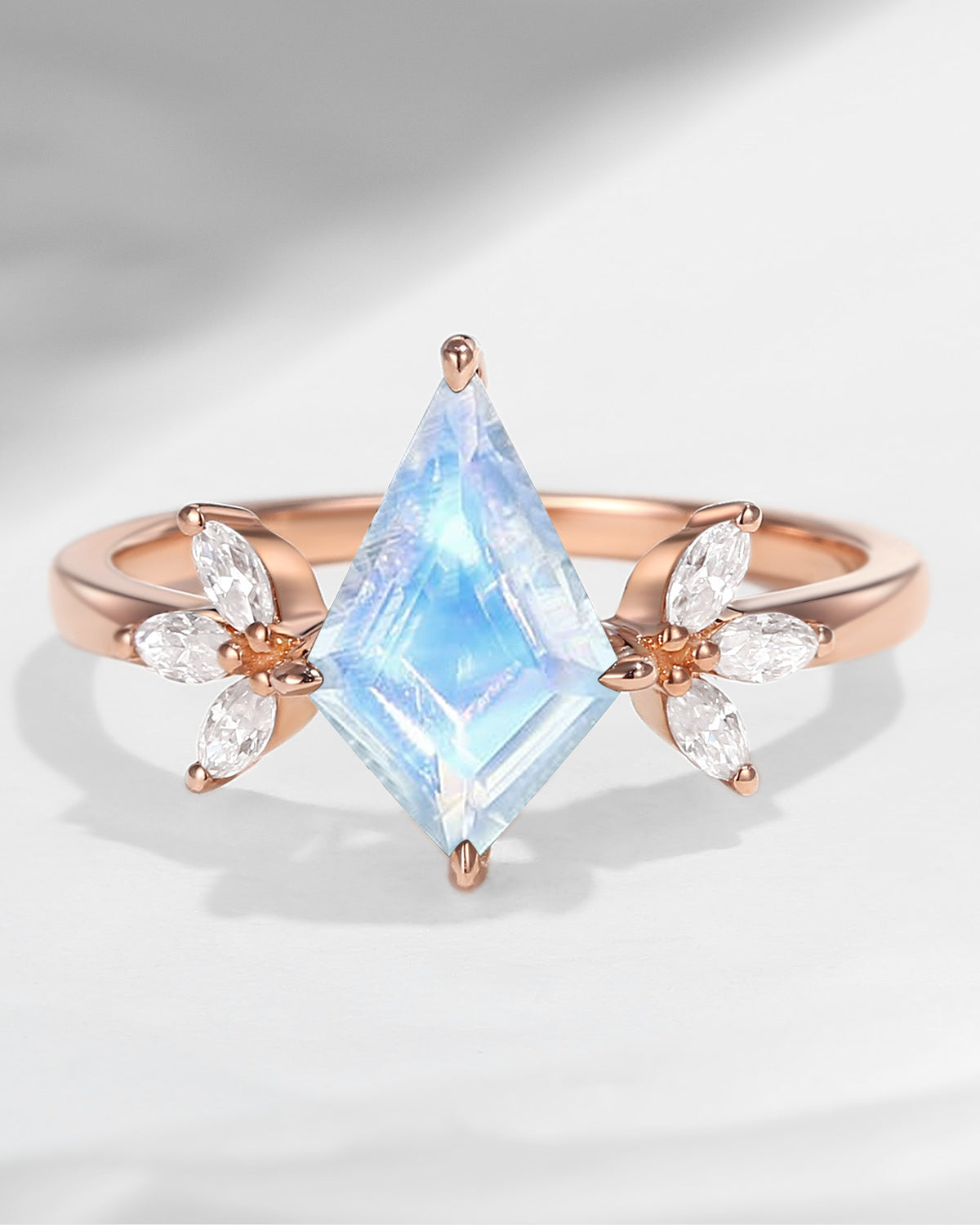 Kite Shaped Moonstone Butterfly Cluster Engagement Ring
