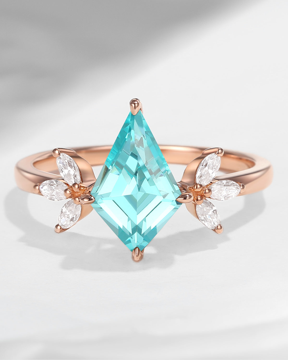 Kite Shaped Lab Paraiba Butterfly Cluster Engagement Ring