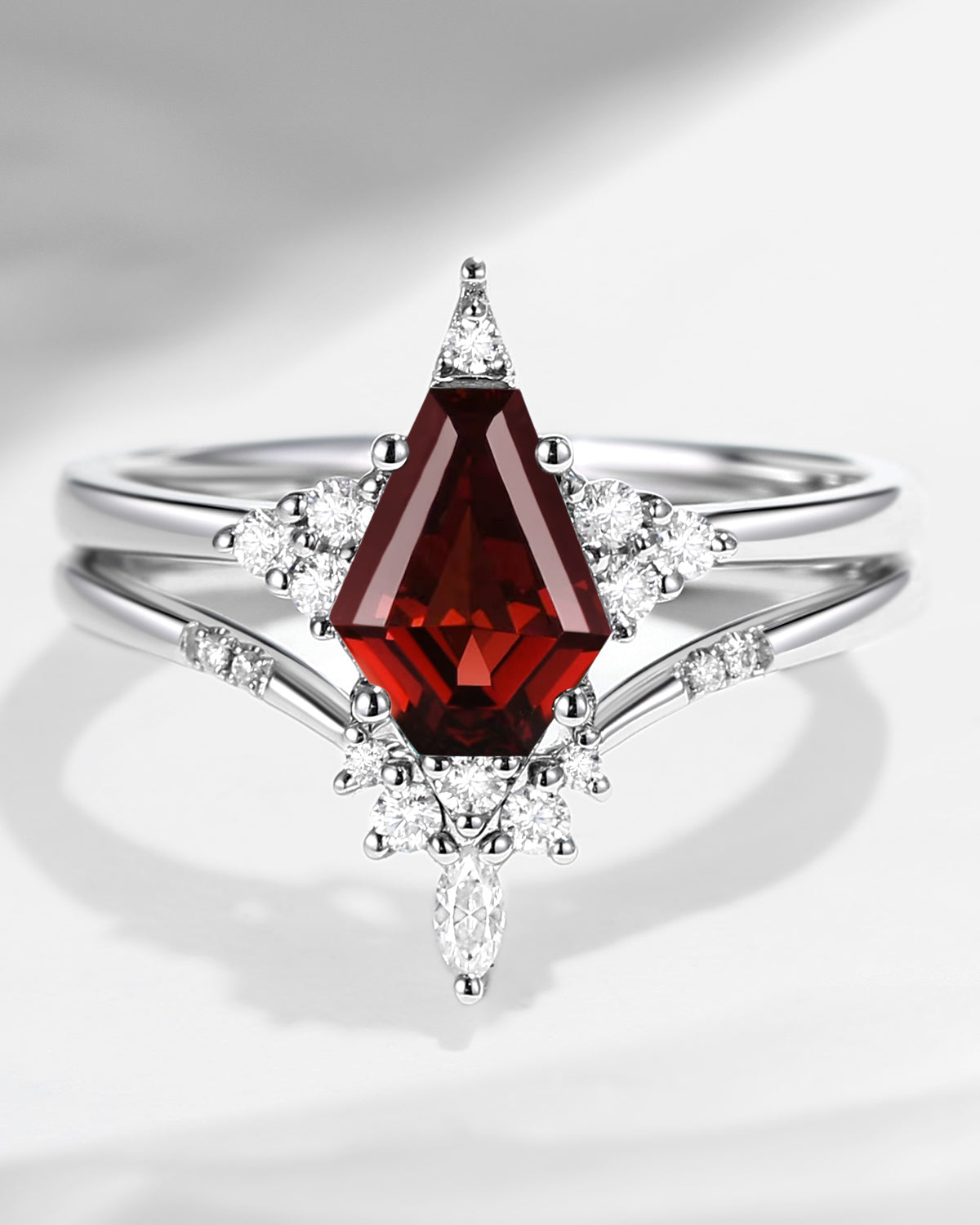 Unique Coffin Garnet Engagement Star Ring Set 2pcs - Coffin Kite