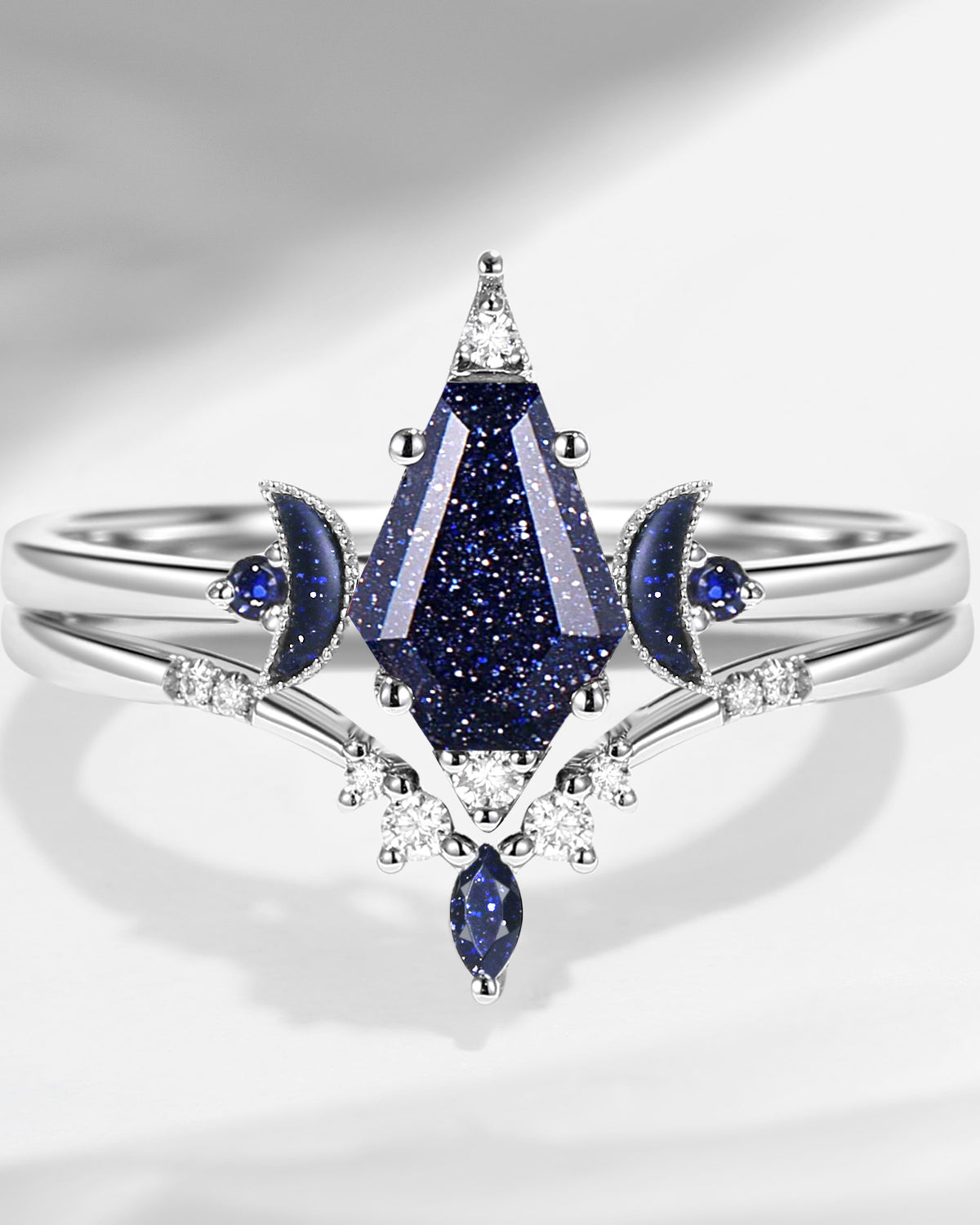Vintage Coffin Blue Sandstone Engagement Ring Set 2pcs - Coffin Kite