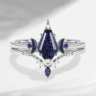 Vintage Coffin Blue Sandstone Engagement Ring Set 2pcs - Coffin Kite