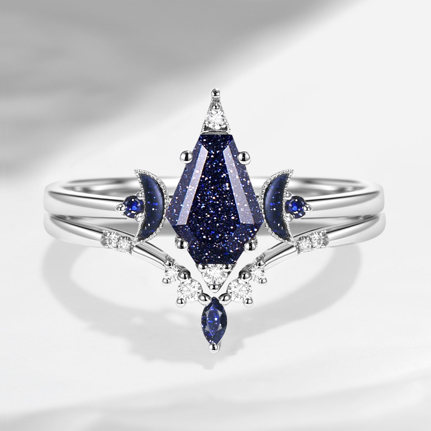 Vintage Coffin Blue Sandstone Engagement Ring Set 2pcs - Coffin Kite