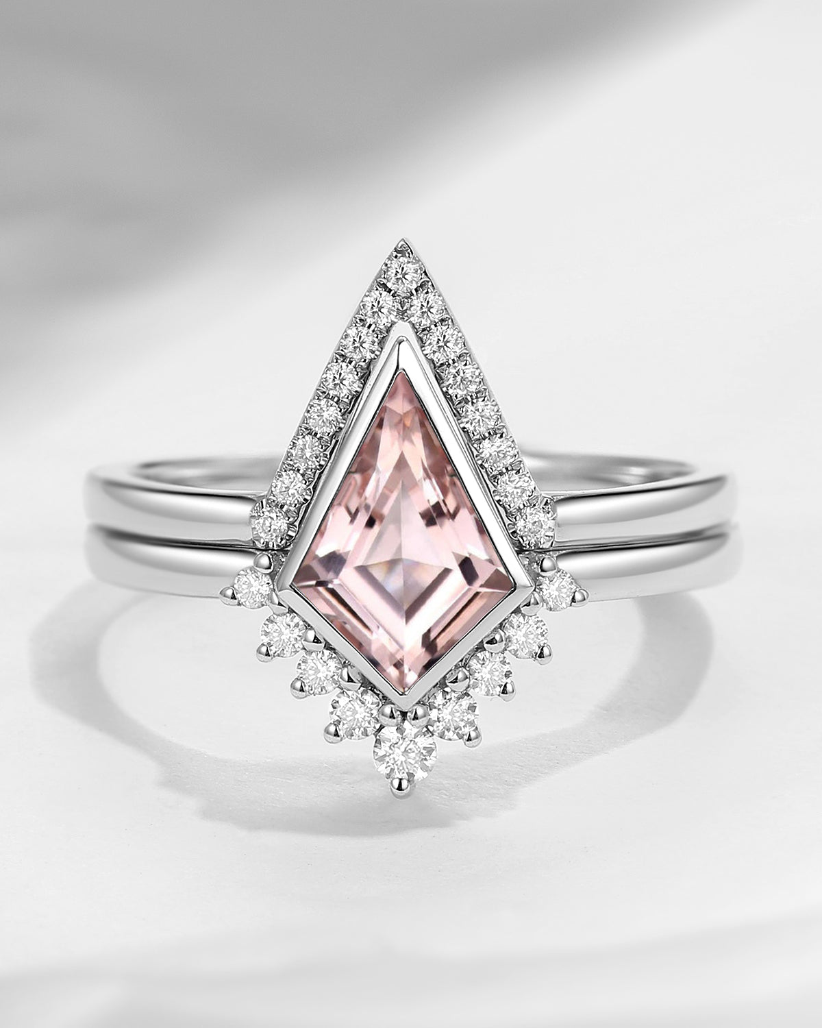Classic Kite Cut Morganite Ring Set 2pcs - Statement