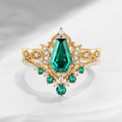 Crescent Moon | Coffin Cut Lab Emerald 'Till Death Do Us Apart' Ring Set 2pcs