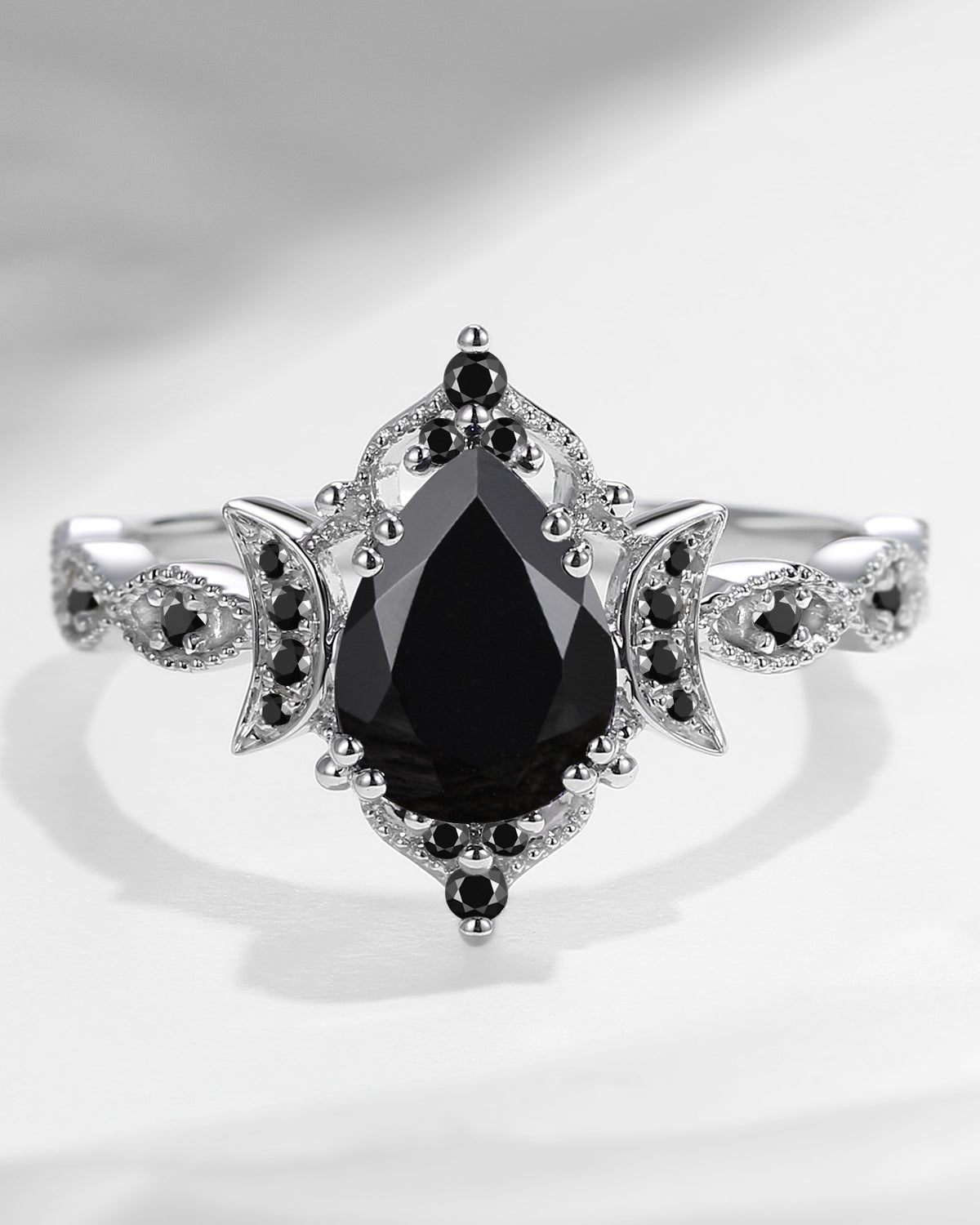 Unique Black Moissanite Engagement Ring In Pear Shape