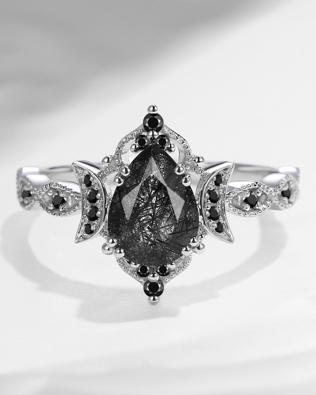 Crescent Moon | Black Rutilated Quartz Engagement Ring
