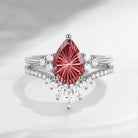Firework Cut Pear Shaped Classic Cluster Garnet Engagement Ring Set 2pcs - Vivian